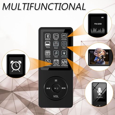 32GB Bluetooth MP3 Player with Speaker, SKYBESS HiFi Lossless MP3 Music Player for Kids, Portable MP3 Media Player with FM Radio| Voice Recorder| Alarm Clock, Supports up to 128GB, Including Earphones in Saudi Arabia
