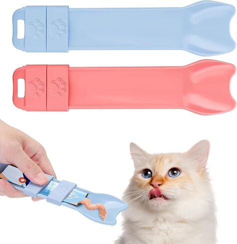 Yummy Sam 2pcs Cat Strip Feeders, Kitten Strip Squeeze Spoon for Wet Food and Liquid Snack, Cat Lickable Puree Treat Food Dispenser Pet Food Mixing Spoon Feeding Scoop for Puppies Small Pets in Saudi Arabia