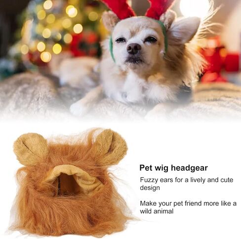 Lion Mane Wig, Cotton Fluffy Authentic Design Funny Lion Mane Hat Adjustable Washable Easy to Wear Lion Mane Costume for Cat Small Dog Halloween Christmas (Light Brown) in Saudi Arabia