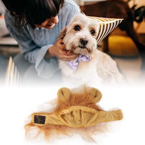 Lion Mane Wig, Cotton Fluffy Authentic Design Funny Lion Mane Hat Adjustable Washable Easy to Wear Lion Mane Costume for Cat Small Dog Halloween Christmas (Light Brown) in Saudi Arabia