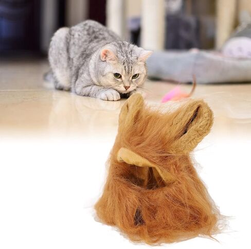 Lion Mane Wig, Cotton Fluffy Authentic Design Funny Lion Mane Hat Adjustable Washable Easy to Wear Lion Mane Costume for Cat Small Dog Halloween Christmas (Light Brown) in Saudi Arabia