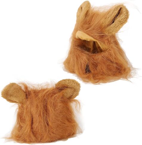 Lion Mane Wig, Cotton Fluffy Authentic Design Funny Lion Mane Hat Adjustable Washable Easy to Wear Lion Mane Costume for Cat Small Dog Halloween Christmas (Light Brown) in Saudi Arabia