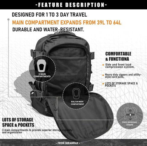 Tactical Backpack Military Backpacks for Men Army Expandable 3 Day Assault Pack Molle Backpacks Bug Out Bag for Camping Hiking Rucksack Fishing in Saudi Arabia