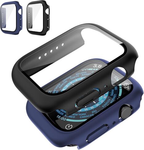 [عبوة من قطعتين] حافظة متوافقة مع ساعة Apple Watch Series 10 مقاس 46 ملم مع واقي شاشة، حافظة صلبة رفيعة للغاية مضادة للصدمات من البولي كربونات، غطاء واقٍ بحافة شاملة لملحقات iWatch Series 10، أسود وأزرق in Saudi Arabia