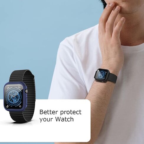[عبوة من قطعتين] حافظة متوافقة مع ساعة Apple Watch Series 10 مقاس 46 ملم مع واقي شاشة، حافظة صلبة رفيعة للغاية مضادة للصدمات من البولي كربونات، غطاء واقٍ بحافة شاملة لملحقات iWatch Series 10، أسود وأزرق in Saudi Arabia