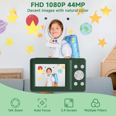 Digital Camera, 44MP Compact Camera, FHD 1080P Point and Shoot Digital Cameras with 16X Zoom, Face Detect, Smile Capture, Anti Shake, for Boys Girls Teens Gifts (White) in Saudi Arabia