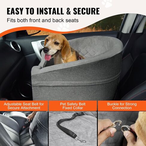 VEVOR Dog Car Seat, Waterproof Dog Booster Seat for Car with A Storage Pocket, Clip-On Safety Leash and Sponge Filling, Dog Car Bed for Small & Medium Dog up to 55lbs, Gray in Saudi Arabia