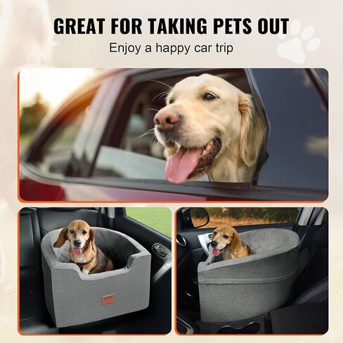 VEVOR Dog Car Seat, Waterproof Dog Booster Seat for Car with A Storage Pocket, Clip-On Safety Leash and Sponge Filling, Dog Car Bed for Small & Medium Dog up to 55lbs, Gray in Saudi Arabia