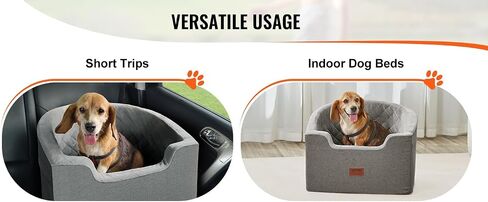VEVOR Dog Car Seat, Waterproof Dog Booster Seat for Car with A Storage Pocket, Clip-On Safety Leash and Sponge Filling, Dog Car Bed for Small & Medium Dog up to 55lbs, Gray in Saudi Arabia