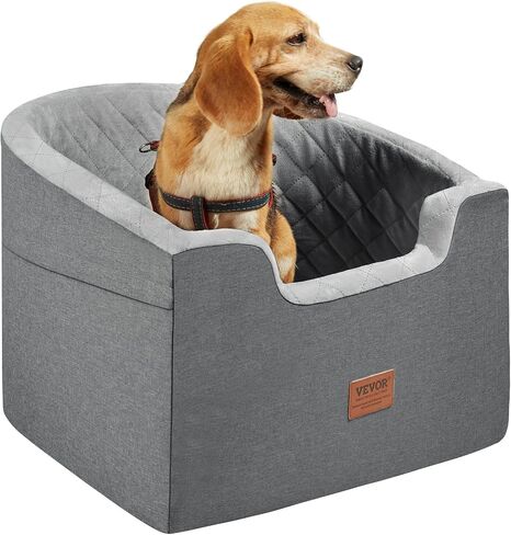 VEVOR Dog Car Seat, Waterproof Dog Booster Seat for Car with A Storage Pocket, Clip-On Safety Leash and Sponge Filling, Dog Car Bed for Small & Medium Dog up to 55lbs, Gray in Saudi Arabia