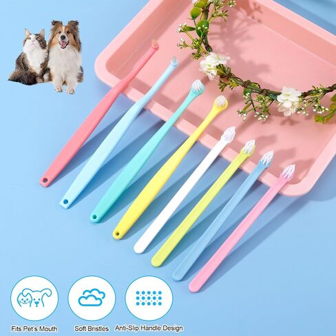 8pcs Pet Toothbrush, 3 Styles Cat & Dog Toothbrush Micro Brush Head Puppy Mini Toothbrush Soft Bristle Small Dog Dental Clean Kit for Teeth Clean Plaque Tartar Formation (Colour 2) in Saudi Arabia