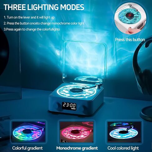 مكبر صوت أكوا فينيل، مكبر صوت بلوتوث من الفينيل، مشغل The Waves Vinyl مع ضوء ووقت قابلين للتعديل لغرفة النوم والمكتب والحفلات، أبيض in Saudi Arabia
