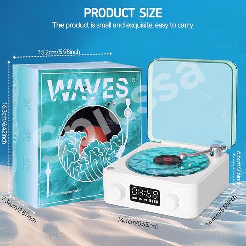 مكبر صوت أكوا فينيل، مكبر صوت بلوتوث من الفينيل، مشغل The Waves Vinyl مع ضوء ووقت قابلين للتعديل لغرفة النوم والمكتب والحفلات، أبيض in Saudi Arabia
