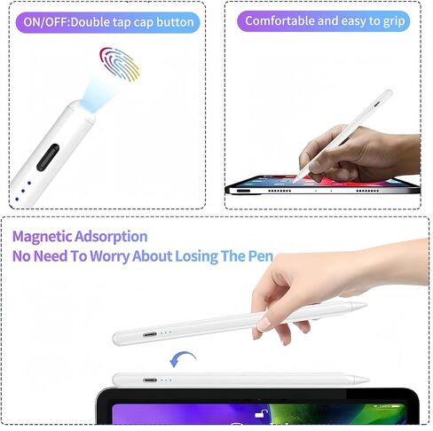 Stylus Pen for iPad & Apple Pencil:Fast Charging, with Palm Rejection, Magnetic, Tilt Sensitivity, Work for iPad 6/7/8/9/10 Generation, Pro 11""/12.9"", Mini 5/6, Air 3/4/5 in Saudi Arabia