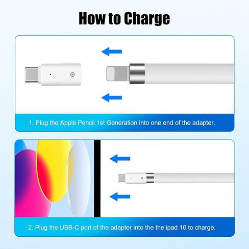 محول شحن MoKo 2 USB-C متوافق مع قلم Apple الجيل الأول، موصل شحن USBC ذكر إلى أنثى لجهاز iPad 10 وقلم Apple 1، لا يوجد اقتران بلوتوث للشحن فقط، أبيض in Saudi Arabia