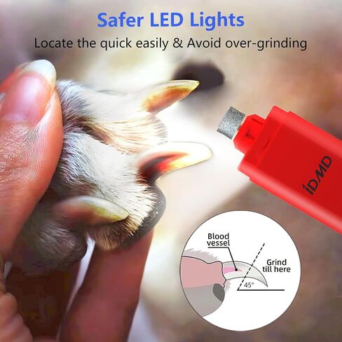 ماكينة تشذيب أظافر الكلاب - مطحنة أظافر قوية بسرعتين - مع إضاءة LED آمنة ومؤشر سعة البطارية ومقص أظافر هادئ من النوع C قابل لإعادة الشحن عبر USB للكلاب/القطط (أحمر) in Saudi Arabia