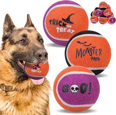 EXPAWLORER Squeaky Tennis Balls for Dogs - 12 Pcs Halloween Interactive Teething Chew Toys, Enrichment Dog Toys to Keep Them Busy, Fetch Training Balls for Large Medium Small Dogs in Saudi Arabia
