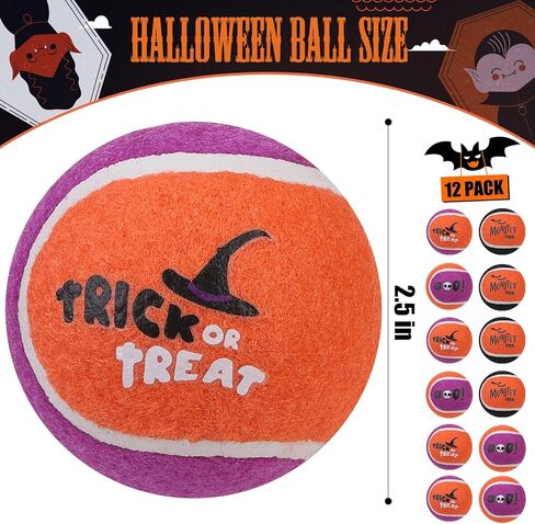 EXPAWLORER Squeaky Tennis Balls for Dogs - 12 Pcs Halloween Interactive Teething Chew Toys, Enrichment Dog Toys to Keep Them Busy, Fetch Training Balls for Large Medium Small Dogs in Saudi Arabia