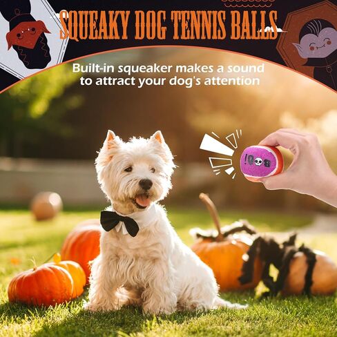 EXPAWLORER Squeaky Tennis Balls for Dogs - 12 Pcs Halloween Interactive Teething Chew Toys, Enrichment Dog Toys to Keep Them Busy, Fetch Training Balls for Large Medium Small Dogs in Saudi Arabia