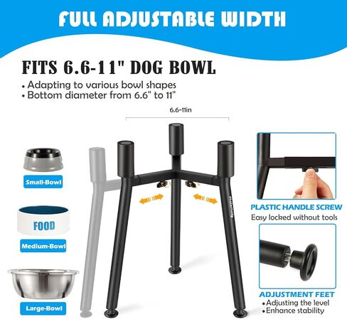 Single Dog Bowl Stand for Medium Large Dogs, Adjustable Width Elevated Dog Bowl Stand for 6.6-11" Wide Bowls, Tall 13.6" Metal Round Tube Dog Bowl Holder in Kuwait