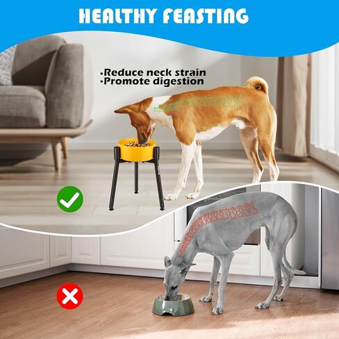 Single Dog Bowl Stand for Medium Large Dogs, Adjustable Width Elevated Dog Bowl Stand for 6.6-11" Wide Bowls, Tall 13.6" Metal Round Tube Dog Bowl Holder in Kuwait