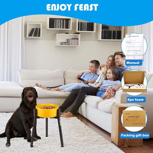 Single Dog Bowl Stand for Medium Large Dogs, Adjustable Width Elevated Dog Bowl Stand for 6.6-11" Wide Bowls, Tall 13.6" Metal Round Tube Dog Bowl Holder in Kuwait