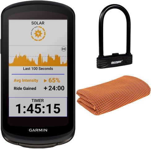 حزمة كمبيوتر Garmin 010-02503-20 Edge 1040 Solar GPS لركوب الدراجات مع مجموعة Deco Gear شديدة التحمل على شكل حرف U + منشفة رياضية للتبريد للتمرين in Saudi Arabia