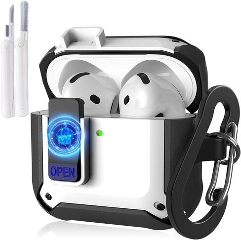 KOREDA متوافق مع حافظة AirPods الجيل الرابع مع مجموعة منظف، غطاء صلب واقٍ مقاوم للصدمات من مادة TPU العسكرية مع قفل آمن لحافظة Apple AirPods 4 2024 للرجال (أسود) in Saudi Arabia