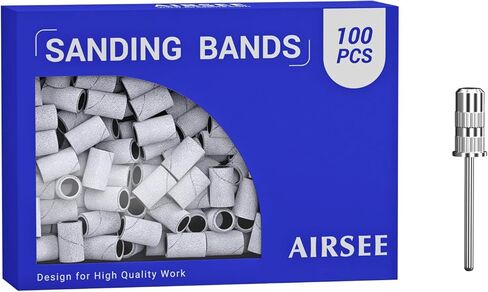 AIRSEE 100Pcs Sanding Bands 180 Grit Professional Nail Manicure Electric File Sand Piece Set with 1 Mandrel, Great Fit for Nail Drill Bits Working on Acrylic Nails in Saudi Arabia