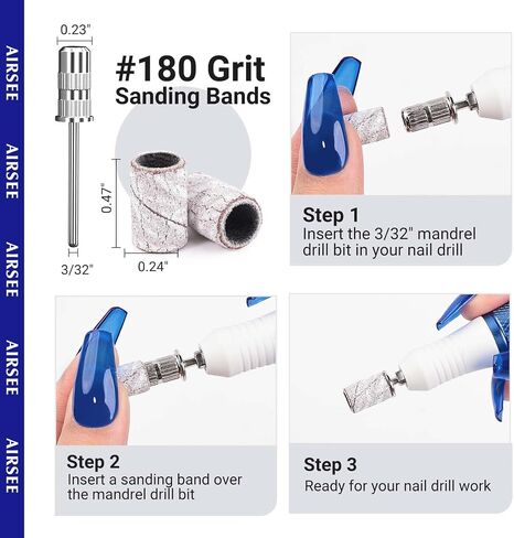 AIRSEE 100Pcs Sanding Bands 180 Grit Professional Nail Manicure Electric File Sand Piece Set with 1 Mandrel, Great Fit for Nail Drill Bits Working on Acrylic Nails in Saudi Arabia