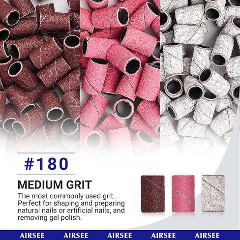 AIRSEE 100Pcs Sanding Bands 180 Grit Professional Nail Manicure Electric File Sand Piece Set with 1 Mandrel, Great Fit for Nail Drill Bits Working on Acrylic Nails in Saudi Arabia
