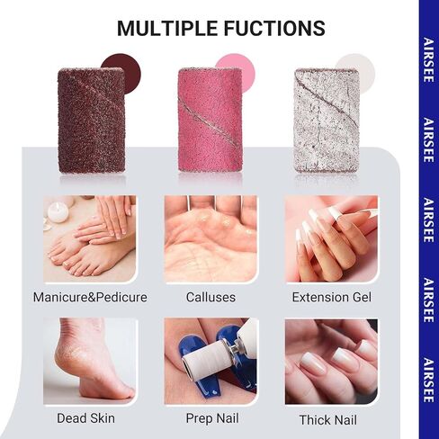 AIRSEE 100Pcs Sanding Bands 180 Grit Professional Nail Manicure Electric File Sand Piece Set with 1 Mandrel, Great Fit for Nail Drill Bits Working on Acrylic Nails in Saudi Arabia