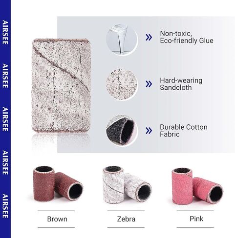 AIRSEE 100Pcs Sanding Bands 180 Grit Professional Nail Manicure Electric File Sand Piece Set with 1 Mandrel, Great Fit for Nail Drill Bits Working on Acrylic Nails in Saudi Arabia