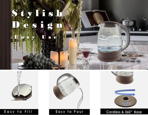 Mogart Kenlanz 1.8L Electric Kettle, Tea Pot Kettle, 1000W Rapid Boil, Water Kettle with Auto Shut-Off & Boil-dry Protection, Stainless Steel Lid & Heating Base, Cordless Design, Golden in Saudi Arabia
