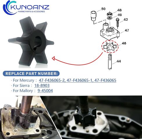 47-89983T/89983/65959/20268 Water Pump Impeller For Mercury Mariner 30 35 40 45 50 60 65 70 HP 2 Stroke Outboard Sierra 18-3007 47-89983B 30HP 35HP 40HP 45HP 50HP 60HP 65HP 70HP in Kuwait