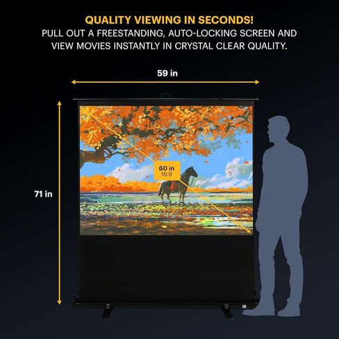 KODAK Portable Projector Screen | 60" Indoor & Outdoor 16:9 Video Projection Surface & Stand with Carry Handle | 1080p, 4K/8K UHD, 3D & HDR Ready | Fast Setup for Movies, Office Presentations & More in Saudi Arabia