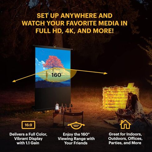 KODAK Portable Projector Screen | 60" Indoor & Outdoor 16:9 Video Projection Surface & Stand with Carry Handle | 1080p, 4K/8K UHD, 3D & HDR Ready | Fast Setup for Movies, Office Presentations & More in Saudi Arabia