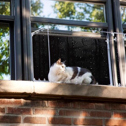 ROYALAY Cat Catio Outdoor Cat Enclosure, Clear Acrylic Cat Window Catio with Waterproof Roof, Resting Box Cat Window Perch Outside Enclosure for Sunbathing, Napping and Overlooking in Saudi Arabia
