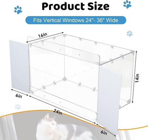 ROYALAY Cat Catio Outdoor Cat Enclosure, Clear Acrylic Cat Window Catio with Waterproof Roof, Resting Box Cat Window Perch Outside Enclosure for Sunbathing, Napping and Overlooking in Saudi Arabia
