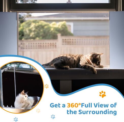 ROYALAY Cat Catio Outdoor Cat Enclosure, Clear Acrylic Cat Window Catio with Waterproof Roof, Resting Box Cat Window Perch Outside Enclosure for Sunbathing, Napping and Overlooking in Saudi Arabia