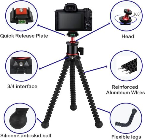 مجموعة ترايبود مرنة 4K، حامل ثلاثي القوائم صغير FINTHECH لهاتف iPhone مع مستوى الروح، حامل ثلاثي الأخطبوط المحمول 4K (8.8 رطل) ورأس كروي للكاميرات والهواتف المحمولة وجهاز عرض صغير. (النموذج رقم 3) in Saudi Arabia