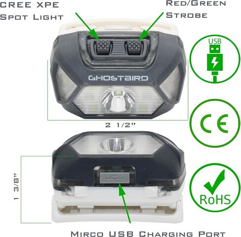 مصباح الرأس Ghost Bird Seiker X1 - LED Cree XPE القابل لإعادة الشحن - مقاوم للماء IPX7، مقاوم للتجميد، مقاوم للتحطيم مثالي للجري، والتخييم، وحقائب الظهر، والصيد، ومغامرات ركوب الدراجات in Saudi Arabia