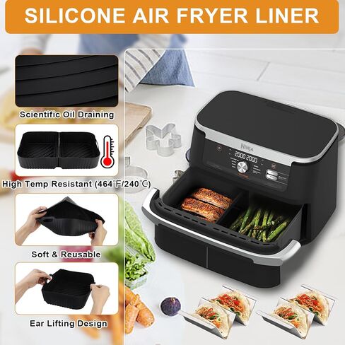 HOMELYLIFE Air Fryer Silicone Liners Accessories 9 Pcs for Ninja DZ071 7-QT DualZone Megazone Air Fryer, Include 3 Pcs Silicone Liners,Taco Holders,Oil Brush,Silicone Loves,Kitchen Tongs in Saudi Arabia