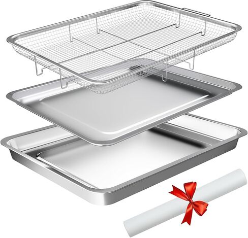 سلة مقلاة هوائية للفرن، باكبوكو 4 قطع سلة مقلاة هوائية من الفولاذ المقاوم للصدأ ومجموعة صينية - سلة مقلاة هوائية للفرن ومقلاة مع ورق خبز للطهي والشواء in Kuwait