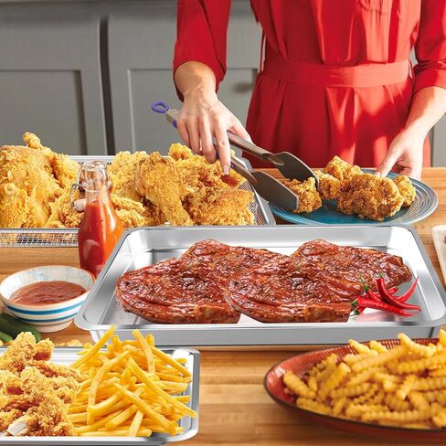 سلة مقلاة هوائية للفرن، باكبوكو 4 قطع سلة مقلاة هوائية من الفولاذ المقاوم للصدأ ومجموعة صينية - سلة مقلاة هوائية للفرن ومقلاة مع ورق خبز للطهي والشواء in Kuwait