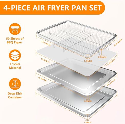 سلة مقلاة هوائية للفرن، باكبوكو 4 قطع سلة مقلاة هوائية من الفولاذ المقاوم للصدأ ومجموعة صينية - سلة مقلاة هوائية للفرن ومقلاة مع ورق خبز للطهي والشواء in Kuwait