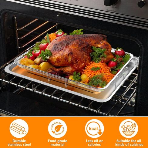 سلة مقلاة هوائية للفرن، باكبوكو 4 قطع سلة مقلاة هوائية من الفولاذ المقاوم للصدأ ومجموعة صينية - سلة مقلاة هوائية للفرن ومقلاة مع ورق خبز للطهي والشواء in Kuwait