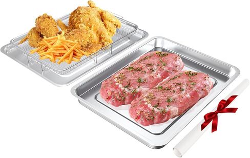 سلة مقلاة هوائية للفرن، باكبوكو 4 قطع سلة مقلاة هوائية من الفولاذ المقاوم للصدأ ومجموعة صينية - سلة مقلاة هوائية للفرن ومقلاة مع ورق خبز للطهي والشواء in Kuwait