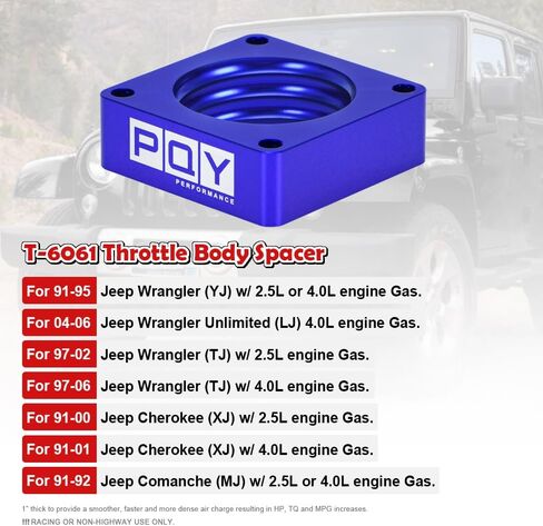 فاصل جسم الخانق PQY متوافق مع 91-06 Jeep Wrangler TJ YJ LJ Cherokee XJ 2.5L/4.0L محرك غاز MJ مع حشية 1 بوصة مشعب رفع كارب أسود in Kuwait