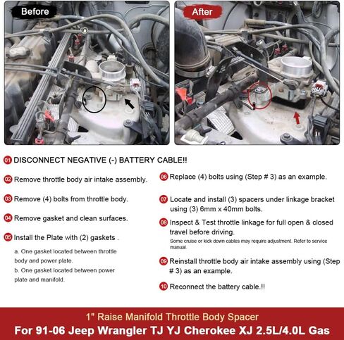 فاصل جسم الخانق PQY متوافق مع 91-06 Jeep Wrangler TJ YJ LJ Cherokee XJ 2.5L/4.0L محرك غاز MJ مع حشية 1 بوصة مشعب رفع كارب أسود in Kuwait